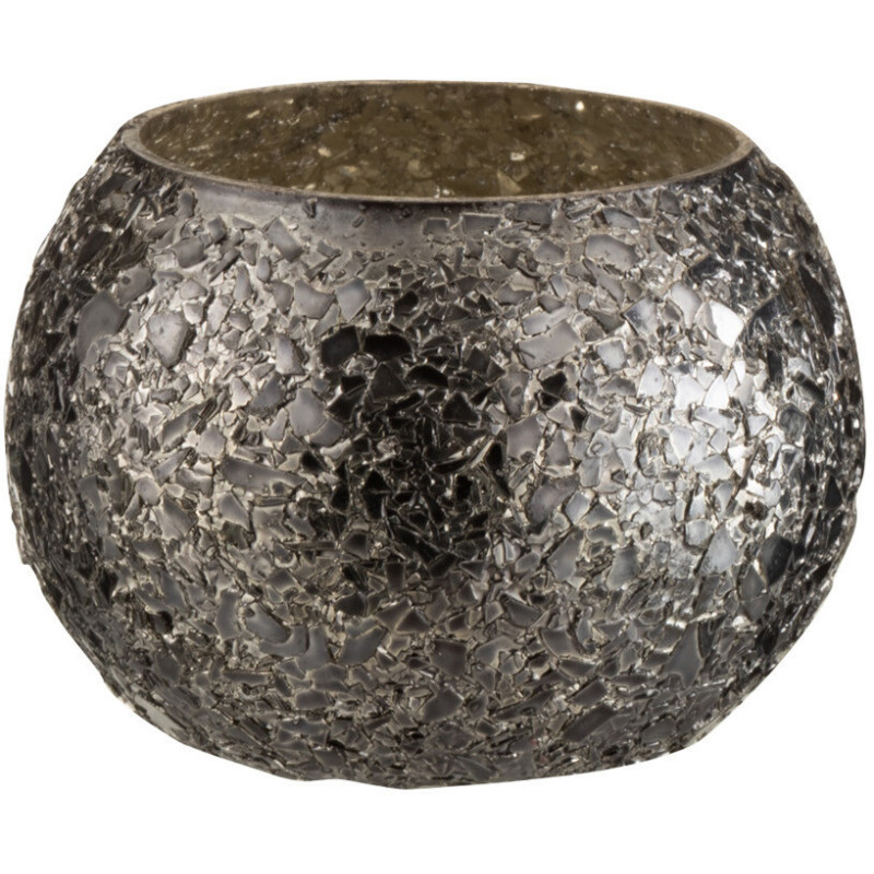 Photophore Rond Broka Diamètre 10 cm en Verre Noir Motif éclats de verre - 1