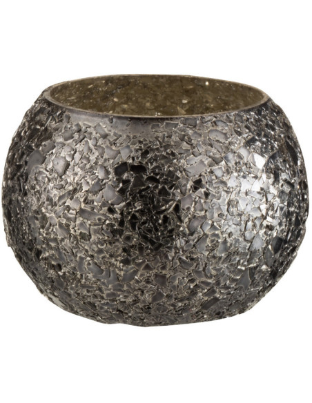 Photophore Rond Broka Diamètre 10 cm en Verre Noir Motif éclats de verre - 1