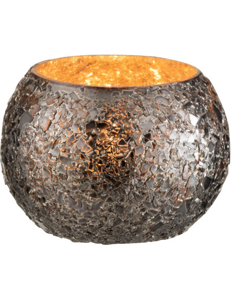 Photophore Rond Broka Diamètre 10 cm en Verre Noir Motif éclats de verre - 2