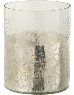 Photophore Cylindrique Rapsia Diamètre 16 cm en Verre Argenté Transparent Motif craquelé - 1