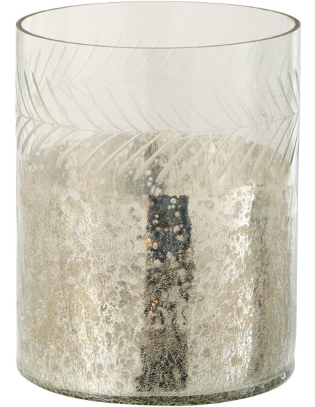 Photophore Cylindrique Rapsia Diamètre 16 cm en Verre Argenté Transparent Motif craquelé - 1