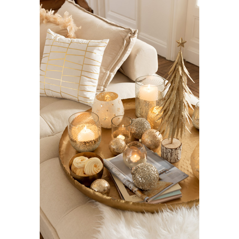 Photophore Cylindrique Rapsia Diamètre 16 cm en Verre Argenté Transparent Motif craquelé - 2