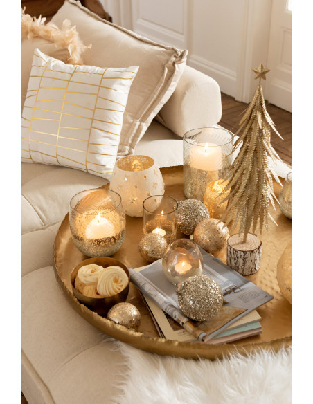 Photophore Cylindrique Rapsia Diamètre 16 cm en Verre Argenté Transparent Motif craquelé - 2