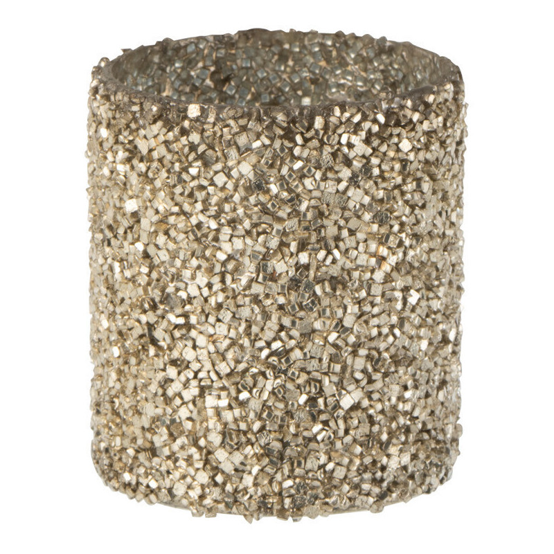 Photophore Cylindrique Shinya Diamètre 8 cm en Verre Doré Avec perles - 1