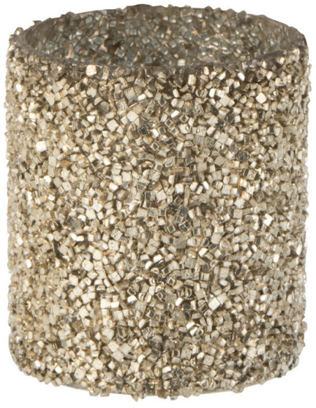 Photophore Cylindrique Shinya Diamètre 8 cm en Verre Doré Avec perles - 1