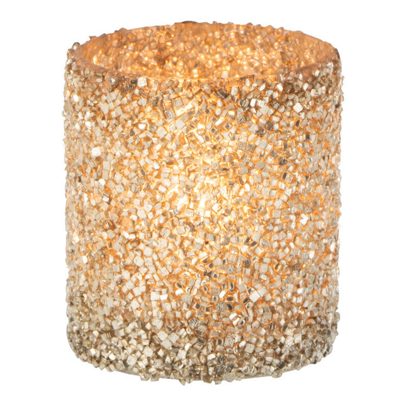 Photophore Cylindrique Shinya Diamètre 8 cm en Verre Doré Avec perles - 2