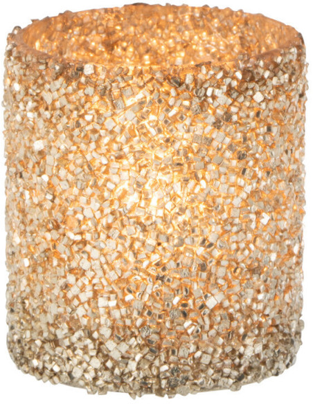 Photophore Cylindrique Shinya Diamètre 8 cm en Verre Doré Avec perles - 2