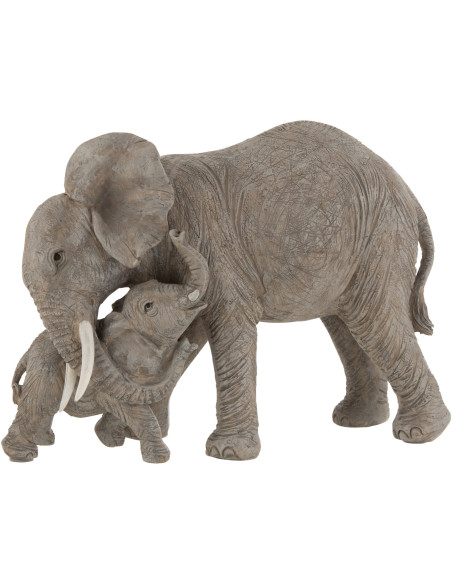 Statue déco Éléphant calin gris en résine 28 cm - 1