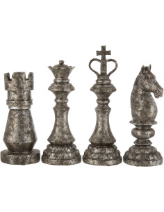 Objet déco à poser Pièces d'échecs Chess Hauteur 40 cm en Résine Gris foncé (Lot de 4) - 1