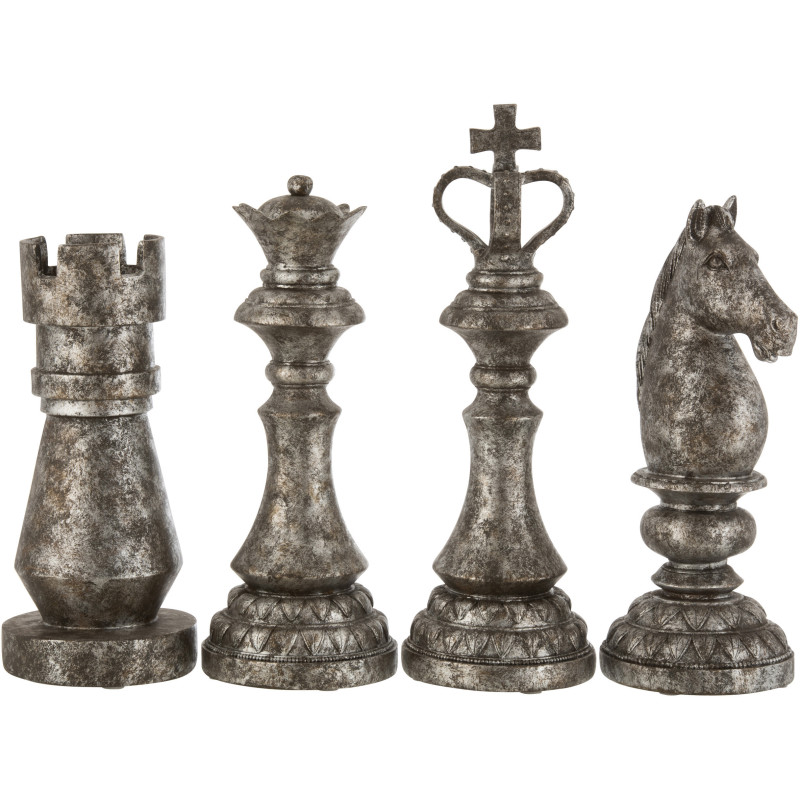 Objet déco à poser Pièces d'échecs Chess Hauteur 40 cm en Résine Gris foncé (Lot de 4) - 1