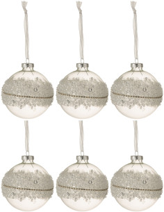 Boule de Noël en Verre Transparent Motif givré (Lot de 6) - 1