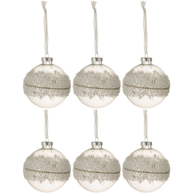 Boule de Noël en Verre Transparent Motif givré (Lot de 6) - 1