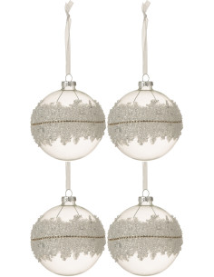 Boule de Noël en Verre Transparent Motif givré (Lot de 4) - 1