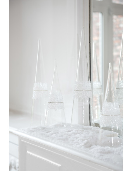 Cône de Noël Hauteur 30 cm en Verre Transparent Motif givré - 2
