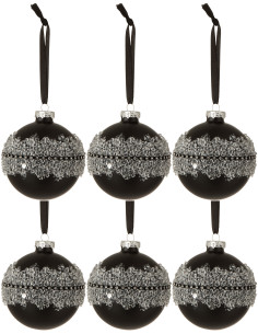 Boule de Noël en Verre Noir Motif givré (Lot de 6) - 1