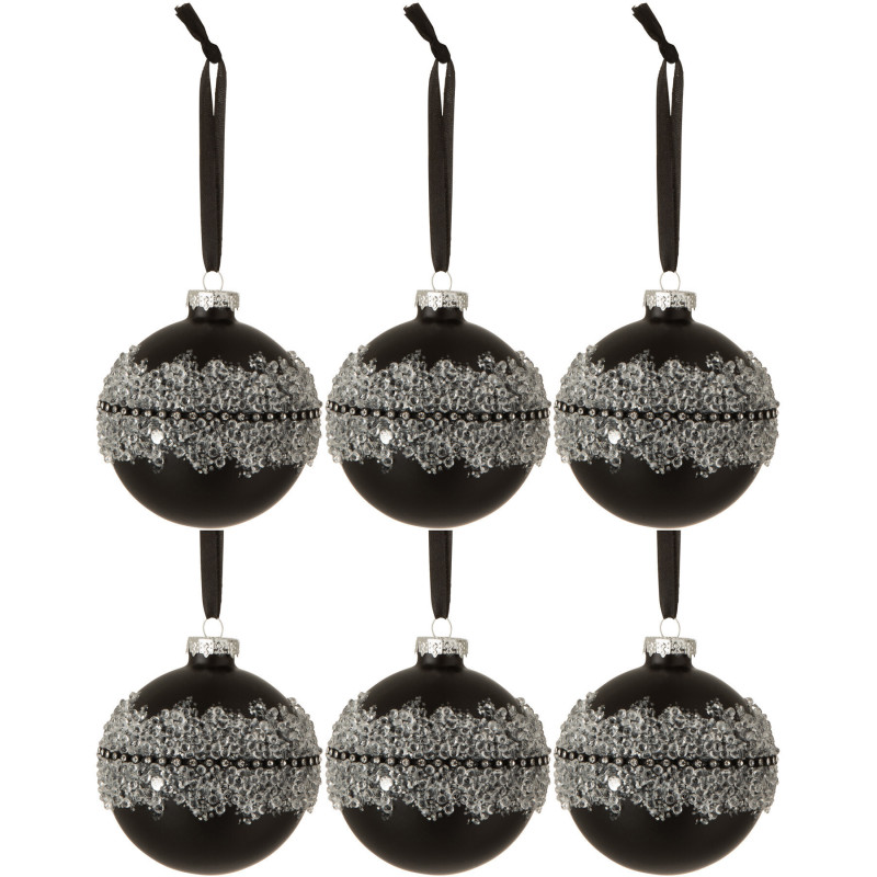 Boule de Noël en Verre Noir Motif givré (Lot de 6) - 1