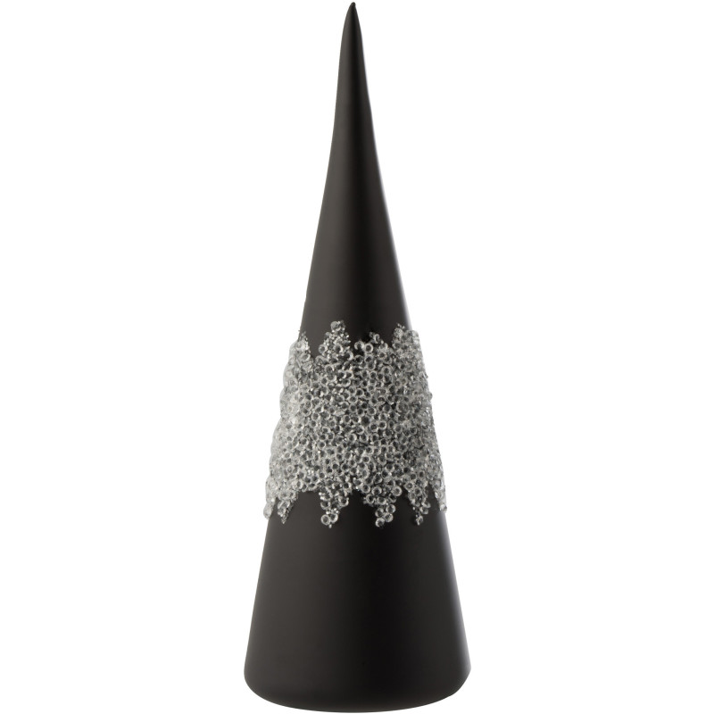 Cône de Noël Hauteur 30 cm en Verre Noir Mat Motif givré - 1