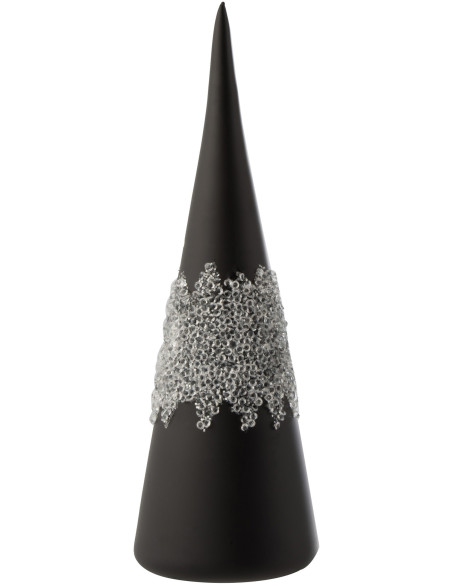 Cône de Noël Hauteur 30 cm en Verre Noir Mat Motif givré J-Line - 1