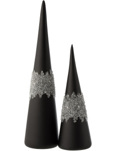 Cône de Noël Hauteur 40 cm en Verre Noir Mat Motif givré - 2