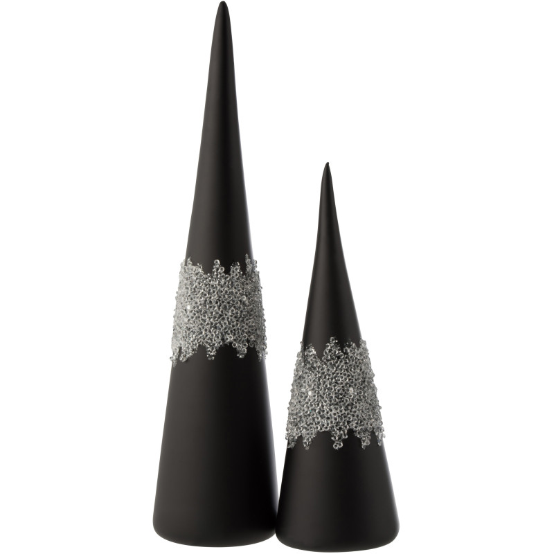 Cône de Noël Hauteur 40 cm en Verre Noir Mat Motif givré - 2