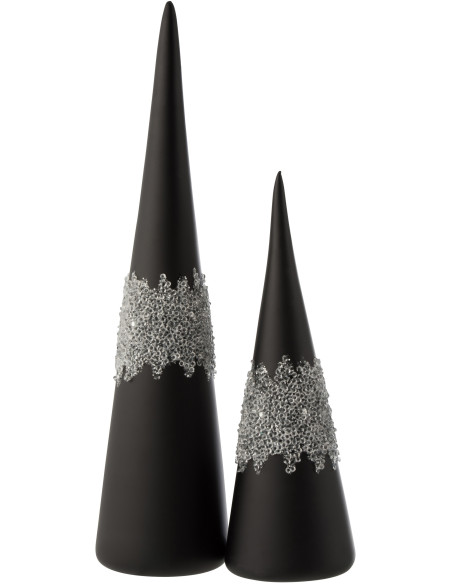 Cône de Noël Hauteur 40 cm en Verre Noir Mat Motif givré - 2
