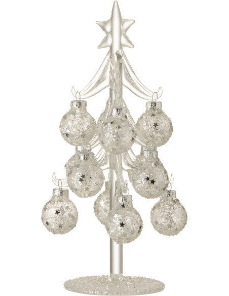 Sapin de Noël avec boules 20 cm en Verre Transparent Argenté - 1