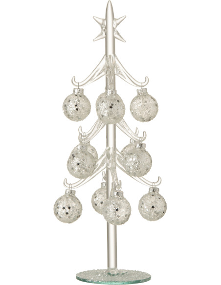 Sapin de Noël avec boules 30 cm en Verre Transparent Argenté - 1