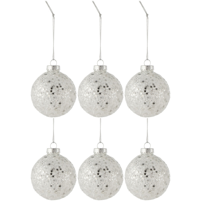 Boule de Noël en Verre Argenté Motif étoiles (Lot de 6) - 1