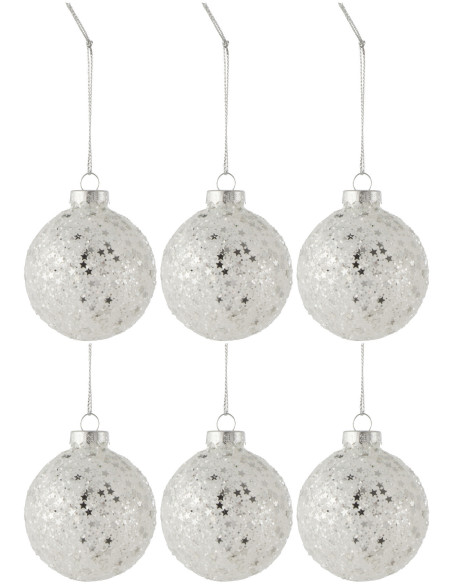 Boule de Noël en Verre Argenté Motif étoiles (Lot de 6) - 1