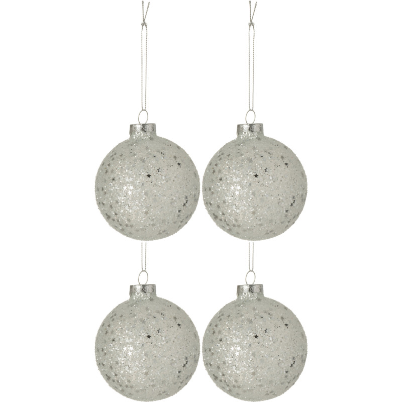 Boule de Noël en Verre Argenté Motif étoiles (Lot de 4) - 1