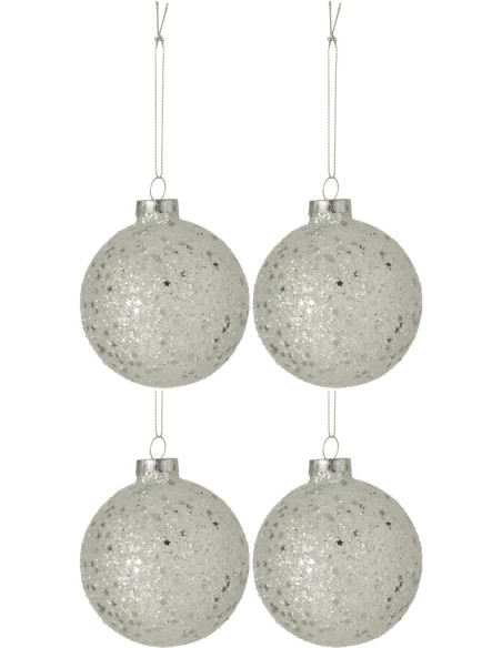 Boule de Noël en Verre Argenté Motif étoiles (Lot de 4) - 1