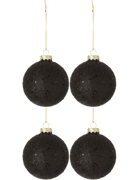 Boule de Noël en Verre Noir Motif étoiles (Lot de 4) - 1