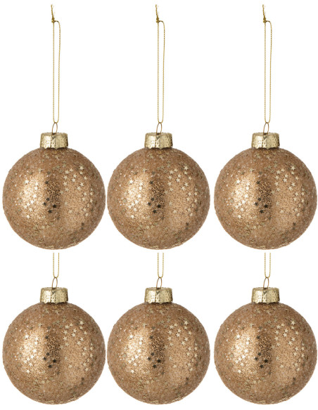 Boule de Noël en Verre Bronze Motif étoiles (Lot de 6) J-Line - 1