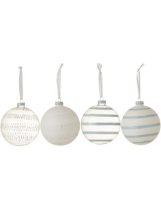 Boule de Noël en Verre Transparent Bleu Blanc Motif rayures (Lot de 4) - 1