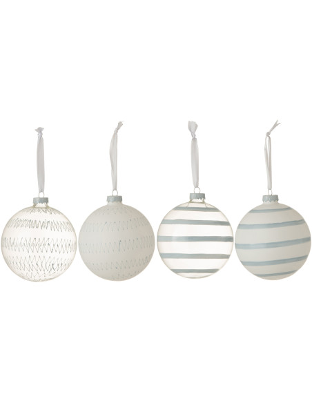 Boule de Noël en Verre Transparent Bleu Blanc Motif rayures (Lot de 4) - 1