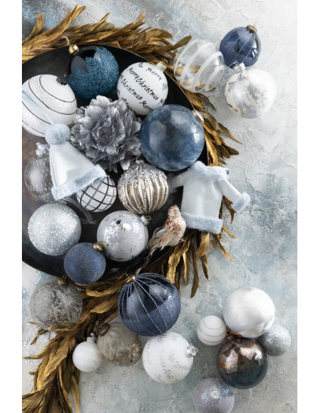 Boule de Noël en Verre Transparent Bleu Blanc Motif rayures (Lot de 4) - 2