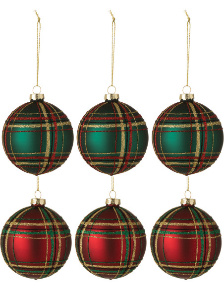 Boule de Noël en Verre Rouge Vert Motif écossais (Lot de 6) - 1