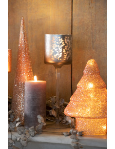 Cône de Noël Hauteur 35 cm en Verre Perle Saumon Argenté - 2