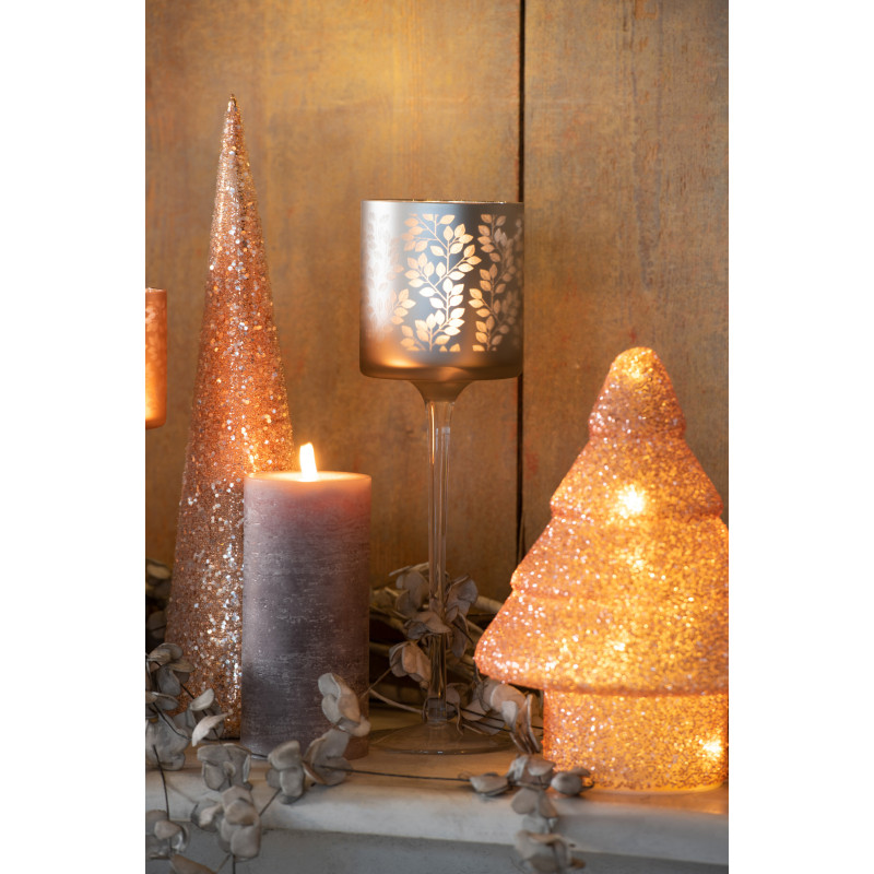 Cône de Noël Hauteur 35 cm en Verre Perle Saumon Argenté - 2