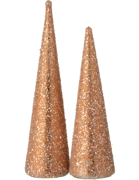 Cône de Noël Hauteur 35 cm en Verre Perle Saumon Argenté - 3