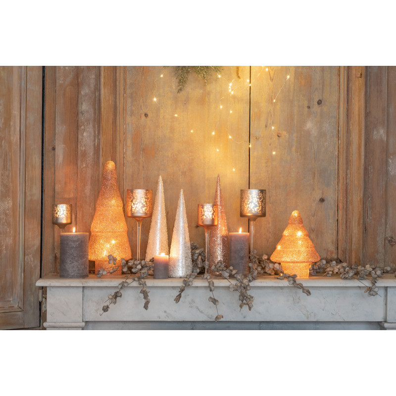 Cône de Noël Hauteur 35 cm en Verre Perle Saumon Argenté - 4