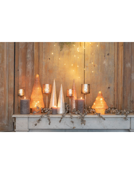 Cône de Noël Hauteur 35 cm en Verre Perle Saumon Argenté - 4