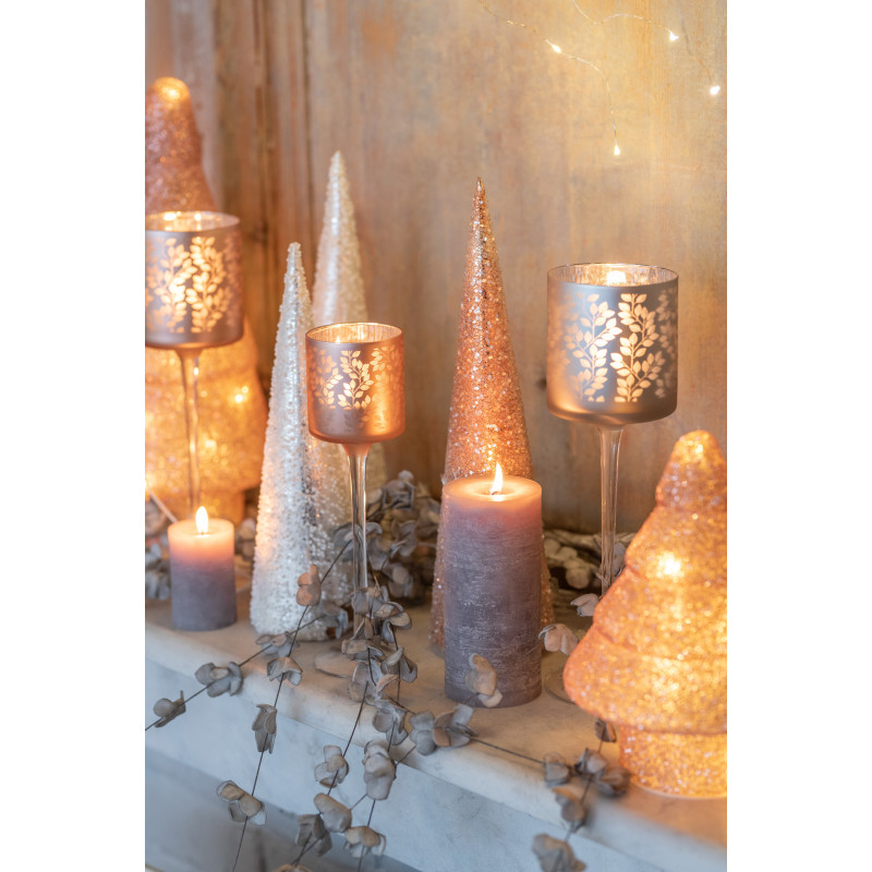 Cône de Noël Hauteur 35 cm en Verre Perle Saumon Argenté - 5