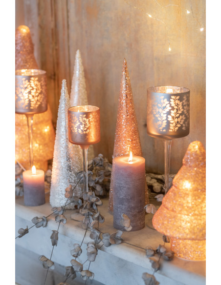 Cône de Noël Hauteur 35 cm en Verre Perle Saumon Argenté - 5