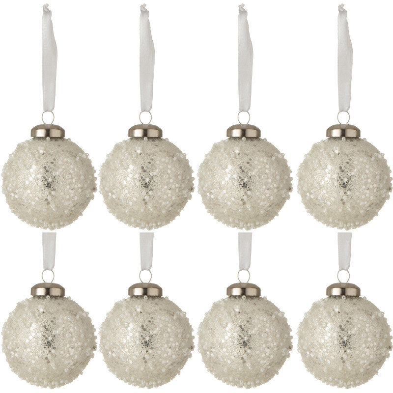 Boule de Noël en Verre Argenté Perle Blanc (Lot de 8) - 1