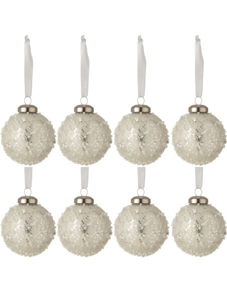 Boule de Noël en Verre Argenté Perle Blanc (Lot de 8) - 1