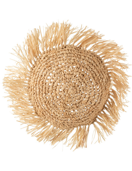 Coussin Rond Blamus 45 cm en Rotin Raphia Naturel Motif tressé Avec franges - 1