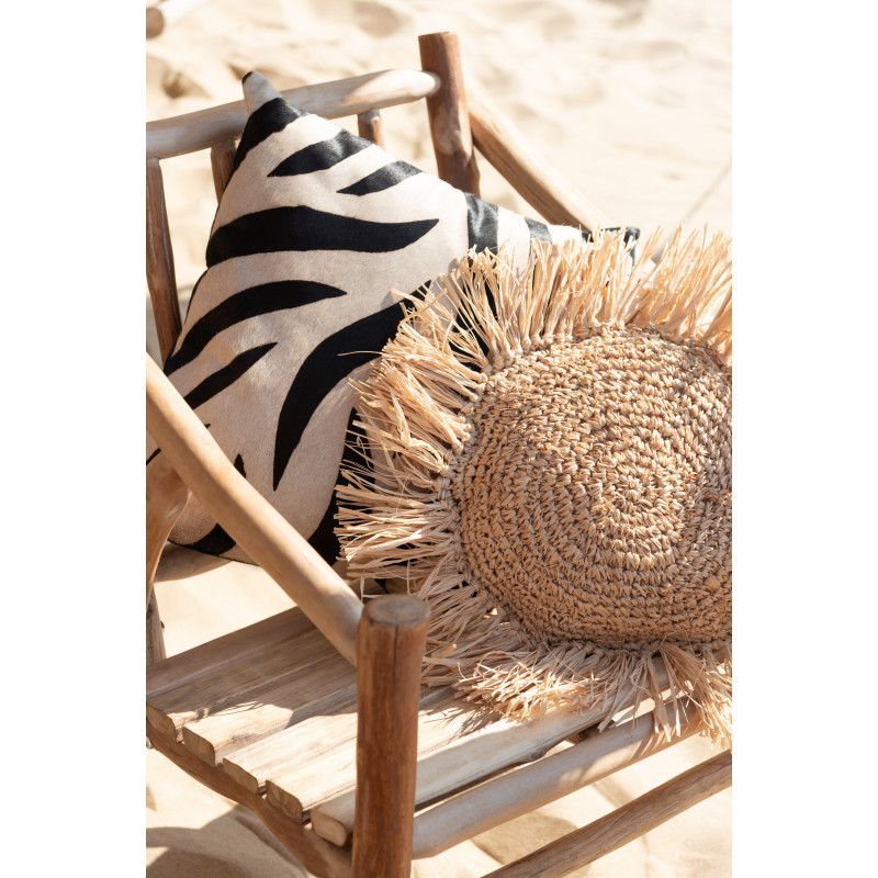 Coussin Rond Blamus 45 cm en Rotin Raphia Naturel Motif tressé Avec franges - 2
