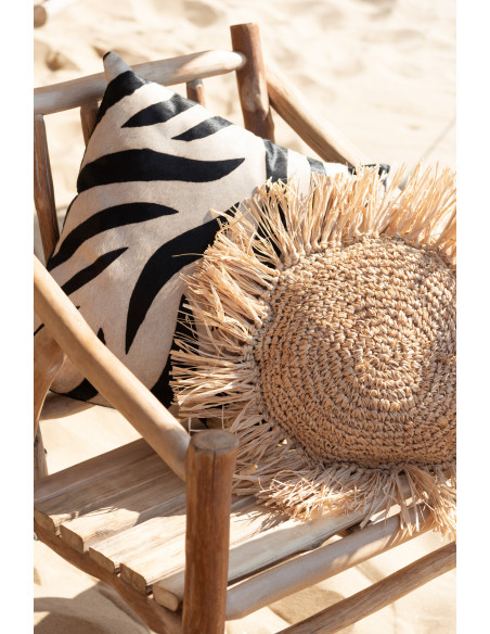 Coussin Rond Blamus 45 cm en Rotin Raphia Naturel Motif tressé Avec franges - 2