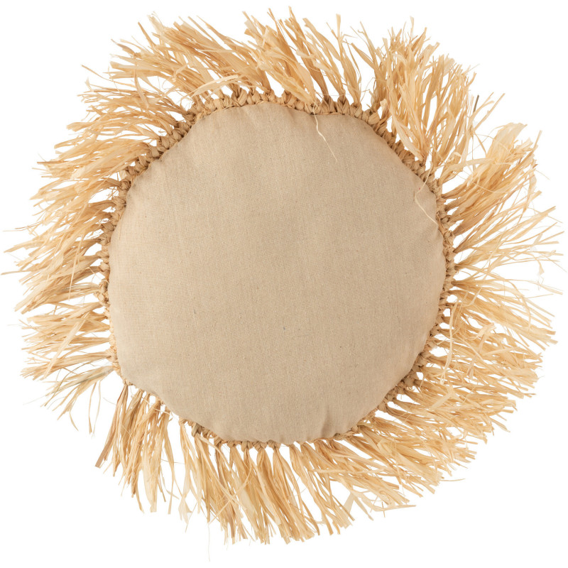 Coussin Rond Blamus 45 cm en Rotin Raphia Naturel Motif tressé Avec franges - 3